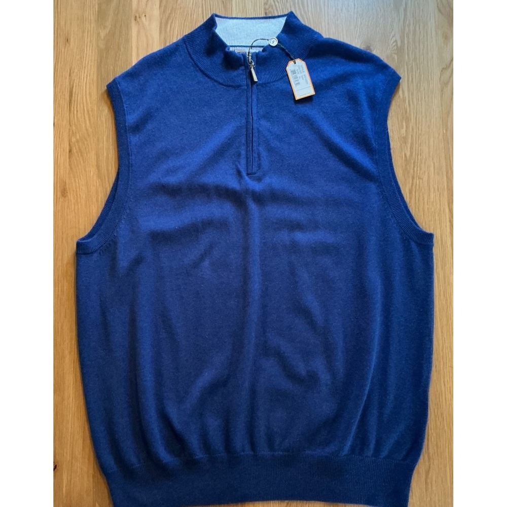 Peter Millar XL Luxury Blend Cashmere Cotton 1/4 Zip Sweater Vest Blue NWT